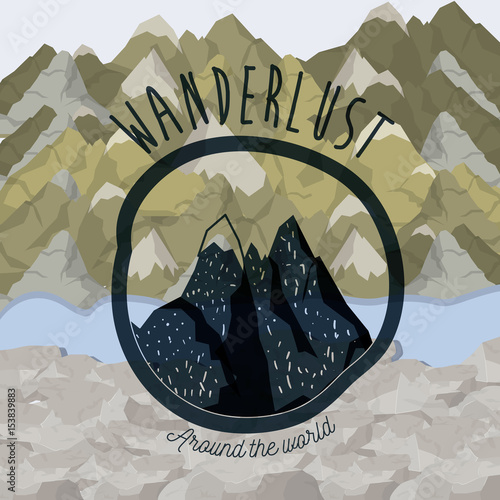 background blur mountains scenary with wanderlust logo rocky mountains vector illustration