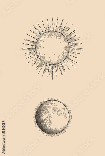 Graphic illustration of dots sun and moon