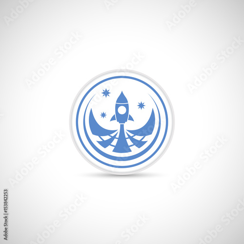Abstract blue rocket icon.