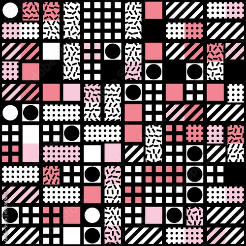 Decorative geometric shapes tiling. Monochrome irregular pattern. Abstract background. Artistic decorative ornamental lattice