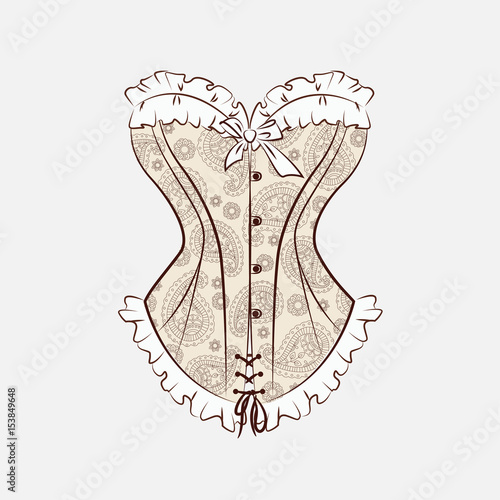 Fototapeta Vector illustration with magnificent corset which is embroidered with paisley ornament
