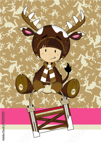 Cute Reindeer Girl Sledging