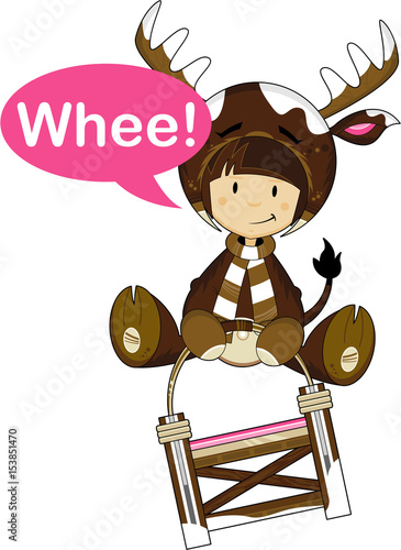 Cute Reindeer Girl Sledging
