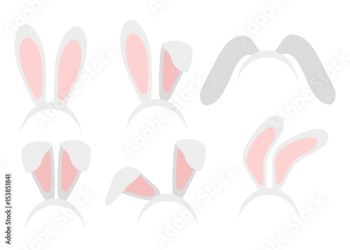 Easter bunny ears mask hand draw vector illustration. Rabbit ear spring hat set isolated on white background.