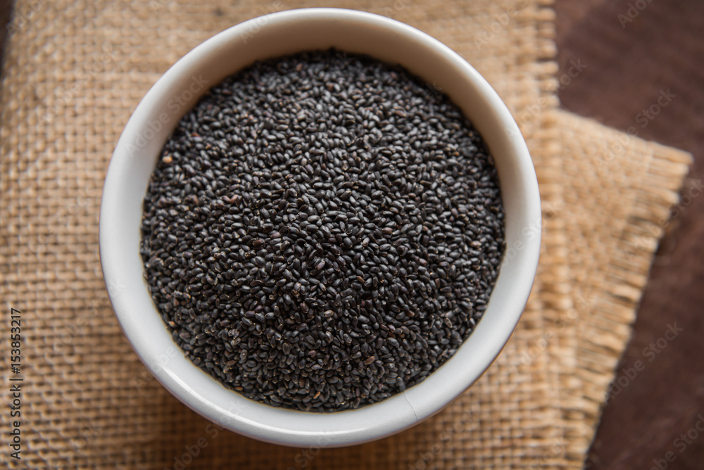 close up shot black sesame on wooden close up shot black sesame on wooden