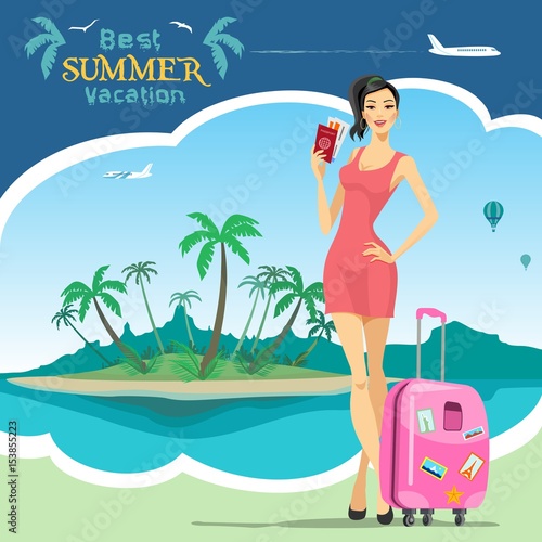 The woman who will travel. Passport and flight ticket