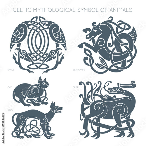 Ancient celtic mythological symbol of animals. Vector illustrati