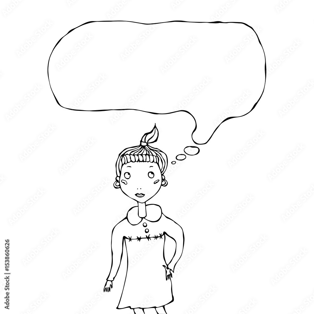 Cartoon Cute Pretty Young Hipster Girl with Thinking Balloon Vector Illustration Cartoon Cute Pretty Young Hipster Girl with Thinking Balloon Vector Illustration