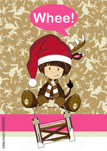 Cartoon Santa Hat Reindeer Girl