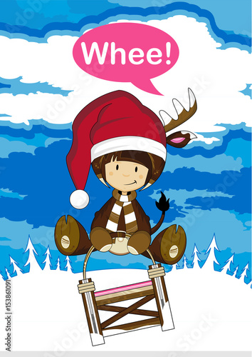 Cartoon Santa Hat Reindeer Girl
