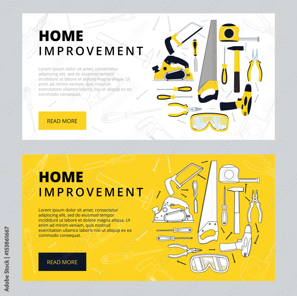 Home improvement corporate web banner template. House construction website  layout. Renovation background for professional carpenter, handyman, builder  webpage. Vector illustration. Stock Vector | Adobe Stock