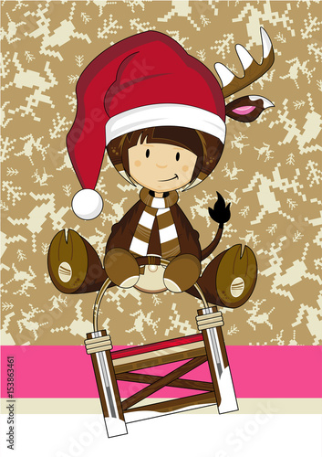 Cartoon Santa Hat Reindeer Girl