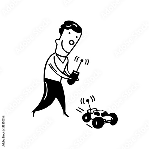 Boy Playing with Electronic Car Vector