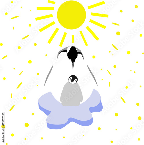 Antarctic penguin protects his breed and a little ice floe from sun scorching beams