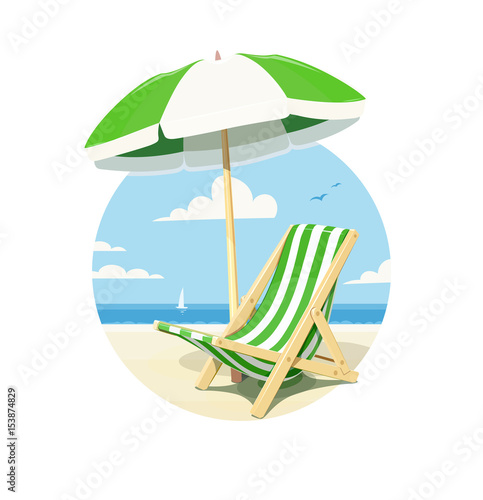 Beach chair and umbrella for summer rest, isolated white