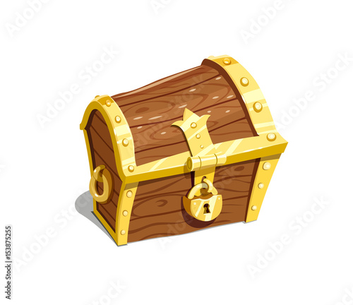 Vintage wooden chest for keep treasure, isolated white