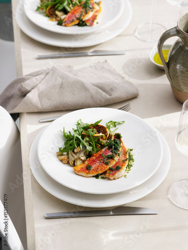 Plate of red mullet pangrattato photo