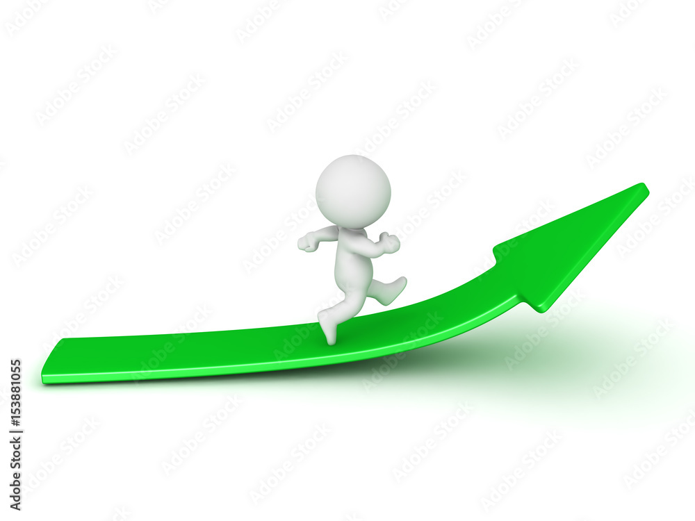 3D Character running on upward green arrow 3D Character running on upward green arrow