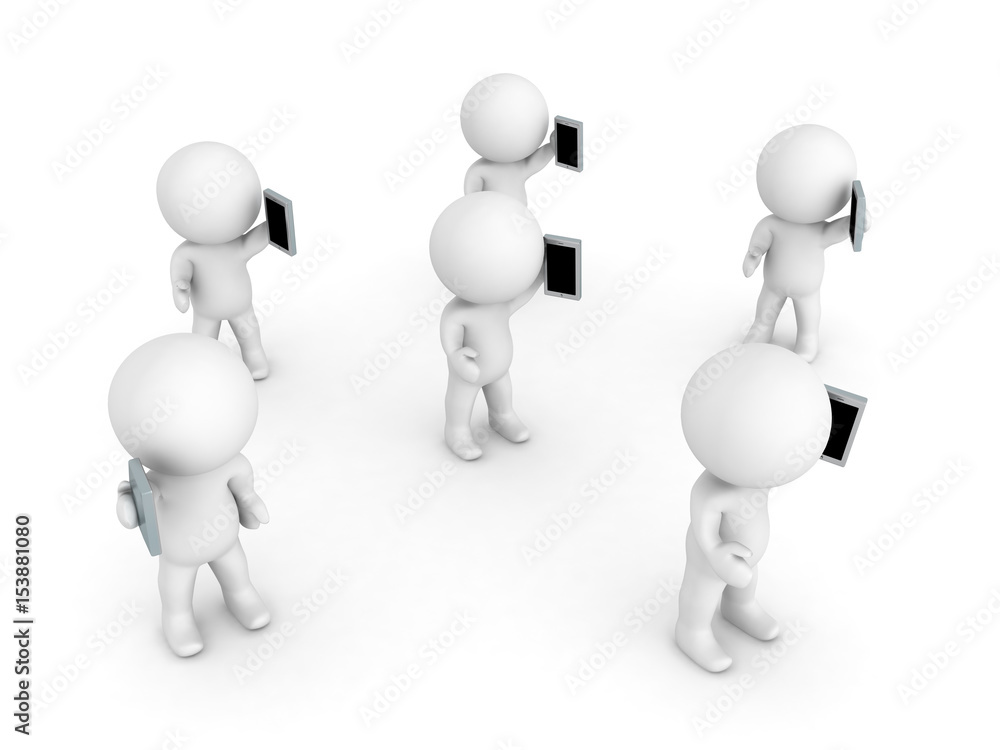 Many 3D Characters holding and talking on the phones Many 3D Characters holding and talking on the phones