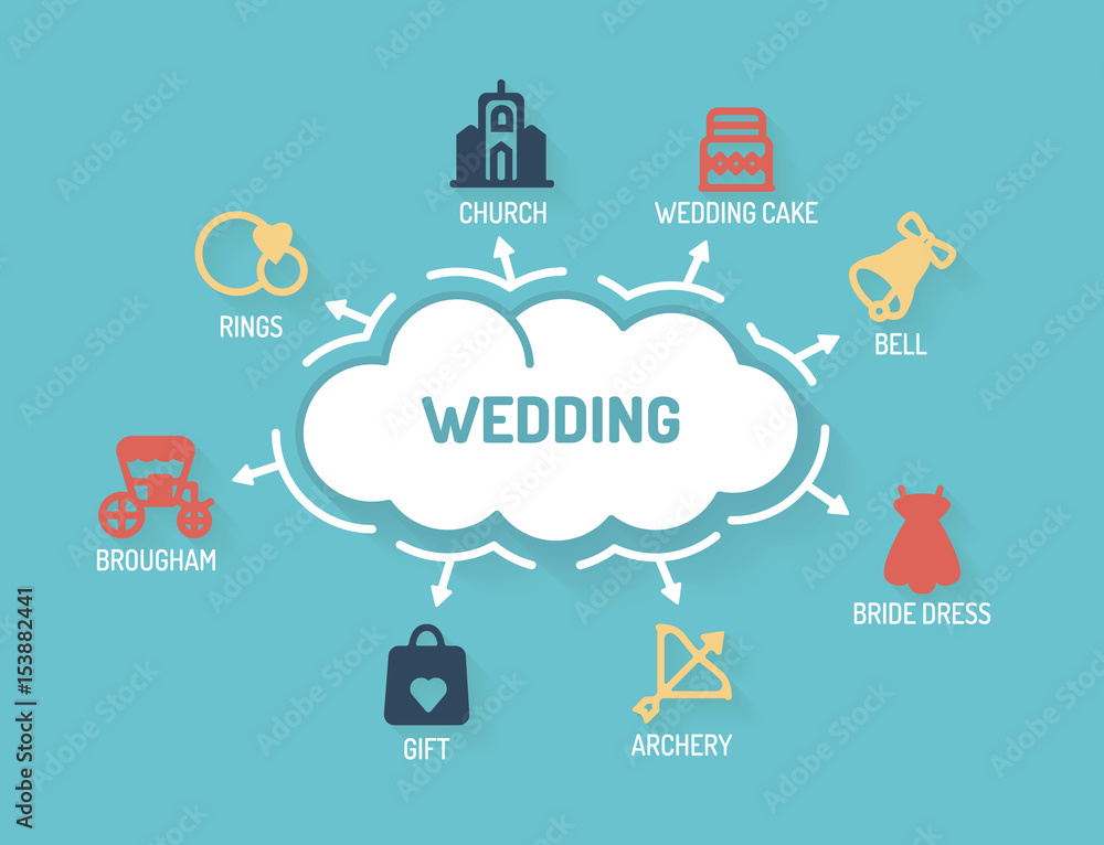Wedding - Chart with keywords and icons - Flat Design Wedding - Chart with keywords and icons - Flat Design