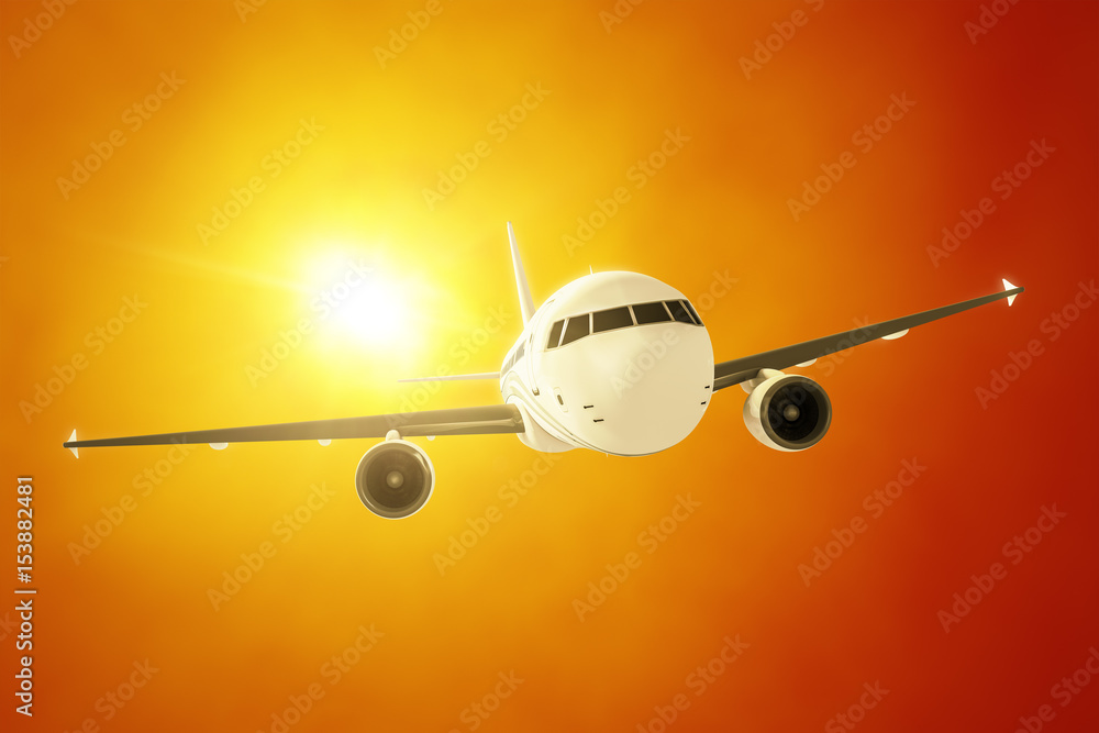 Fototapeta passenger airplane in the evening sun