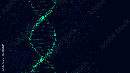 DNA molecule structure, Futuristic Sci-Fi interface, vector background