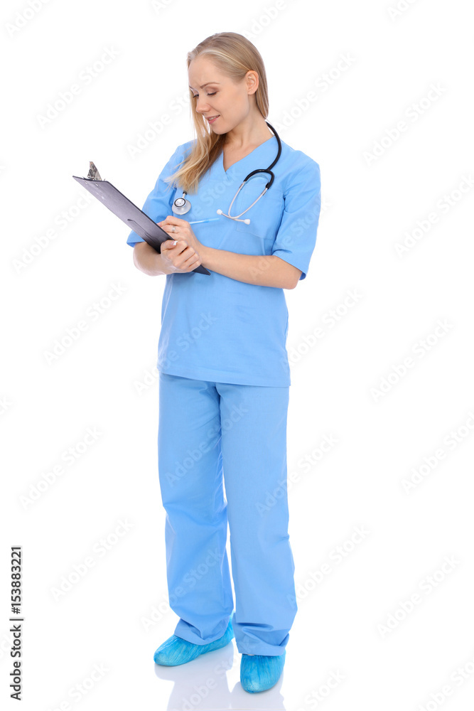 Smiling young nurse portrait isolated over white background. Smiling young nurse portrait isolated over white background.