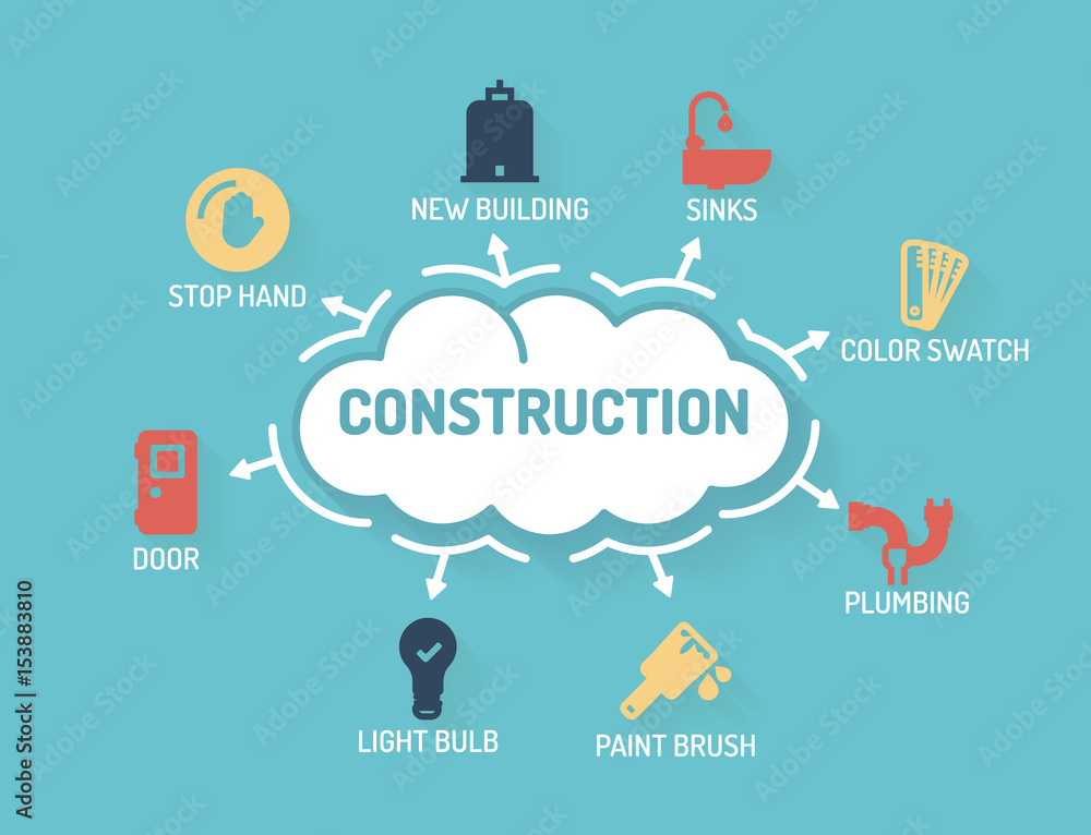Construction - Chart with keywords and icons - Flat Design Construction - Chart with keywords and icons - Flat Design