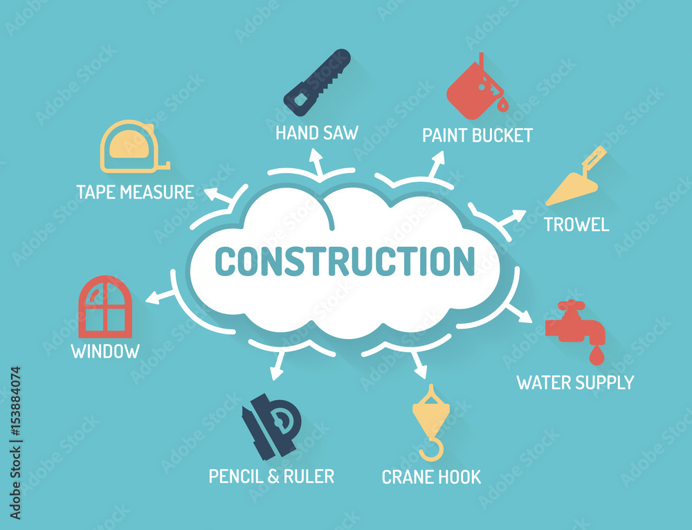 Construction - Chart with keywords and icons - Flat Design Construction - Chart with keywords and icons - Flat Design