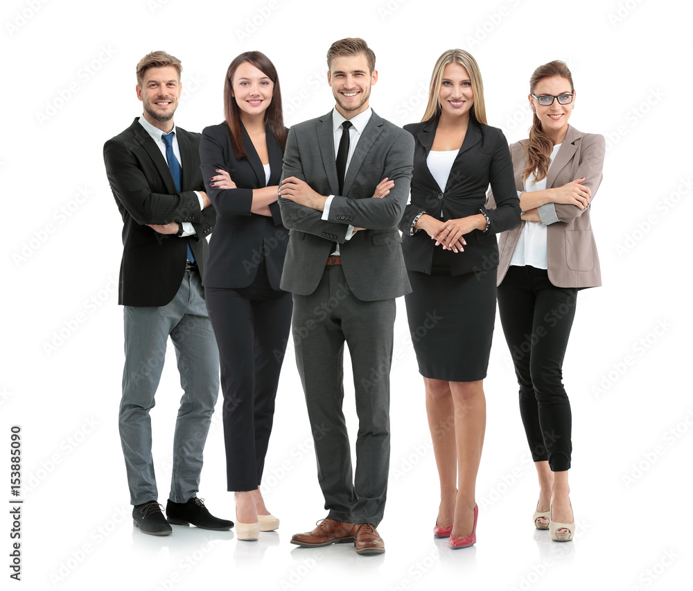 Group of smiling business people. Isolated over white background