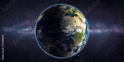 Planet Earth and distant galaxy in space