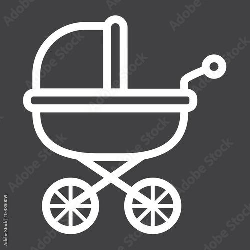 Baby bib line icon, pram and pushchair, vector graphics, a linear pattern on a black background, eps 10.