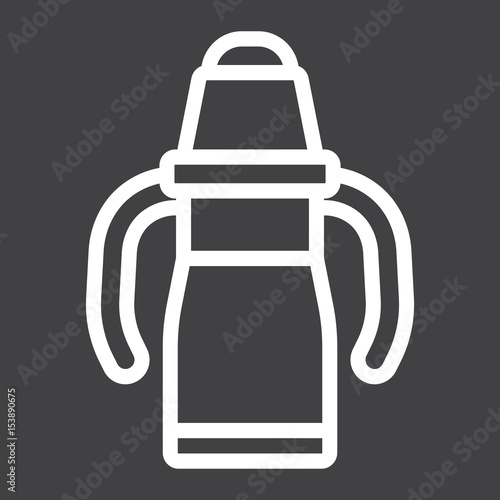 Sippy cup line icon, baby cup and bottle, vector graphics, a linear pattern on a black background, eps 10.