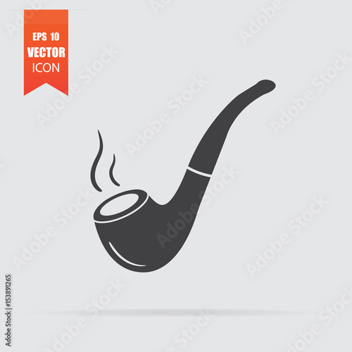 Smoking pipe icon in flat style isolated on grey background.