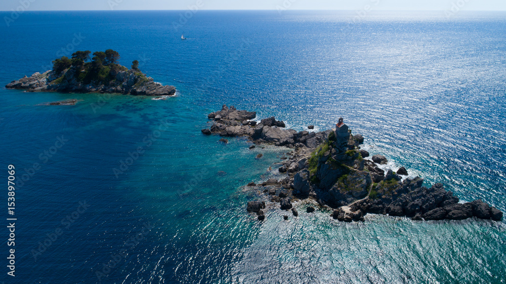 Aerial view of the islands in front of the Petrovac town