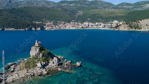 Aerial view of the islands in front of the Petrovac town