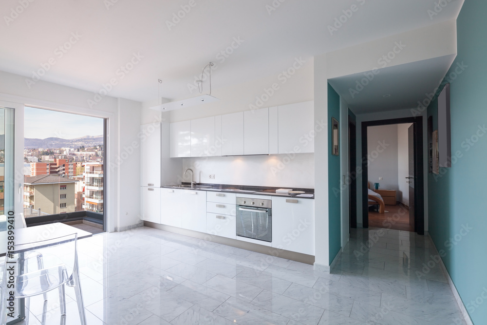Kitchen of a modern apartment, nobody Kitchen of a modern apartment, nobody
