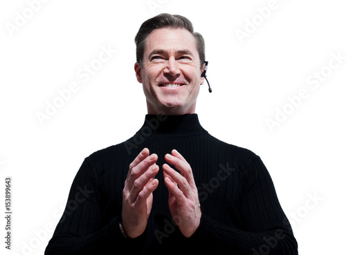 Smiling man wearing headset photo