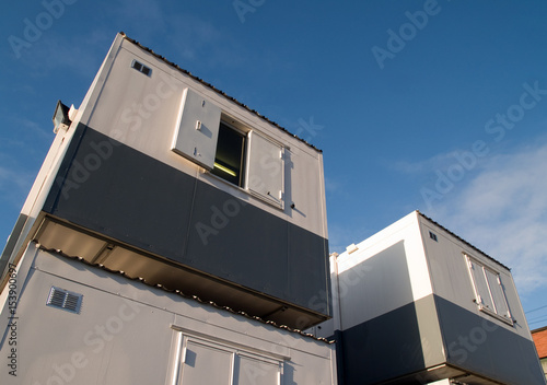 Two-storey temporary office cabins at a building development in the UK