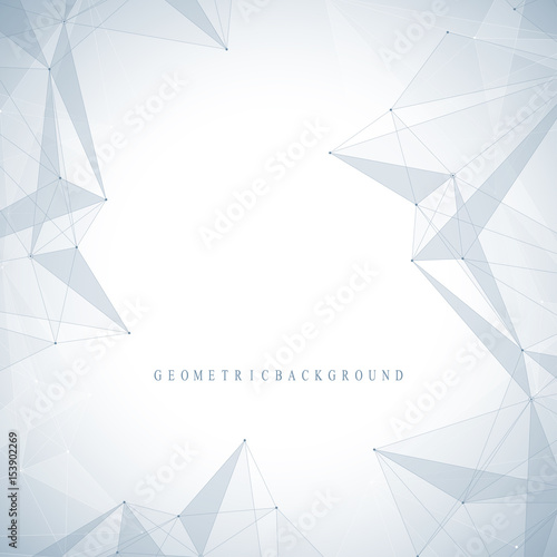 Geometric graphic background molecule and communication. Big data complex with compounds. Perspective backdrop. Minimal array. Digital data visualization. Scientific cybernetic vector illustration.
