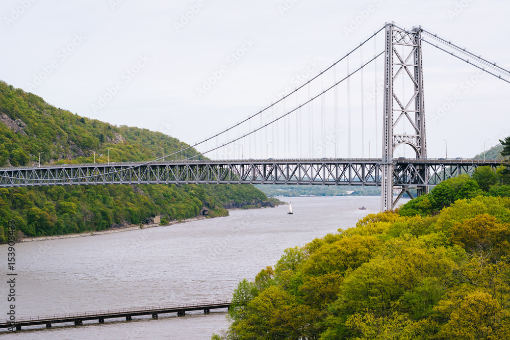 View of Bear Mountain Bridge and the Hudson River, at Bear Mountain State Park, New York. View of Bear Mountain Bridge and the Hudson River, at Bear Mountain State Park, New York.