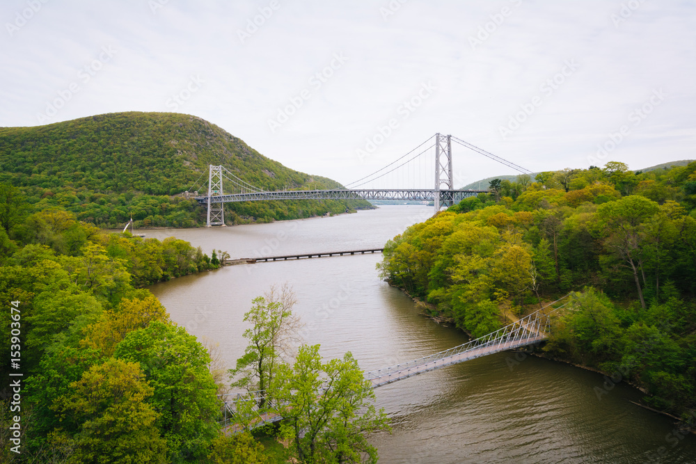 View of Bear Mountain Bridge and the Hudson River, at Bear Mountain State Park, New York.