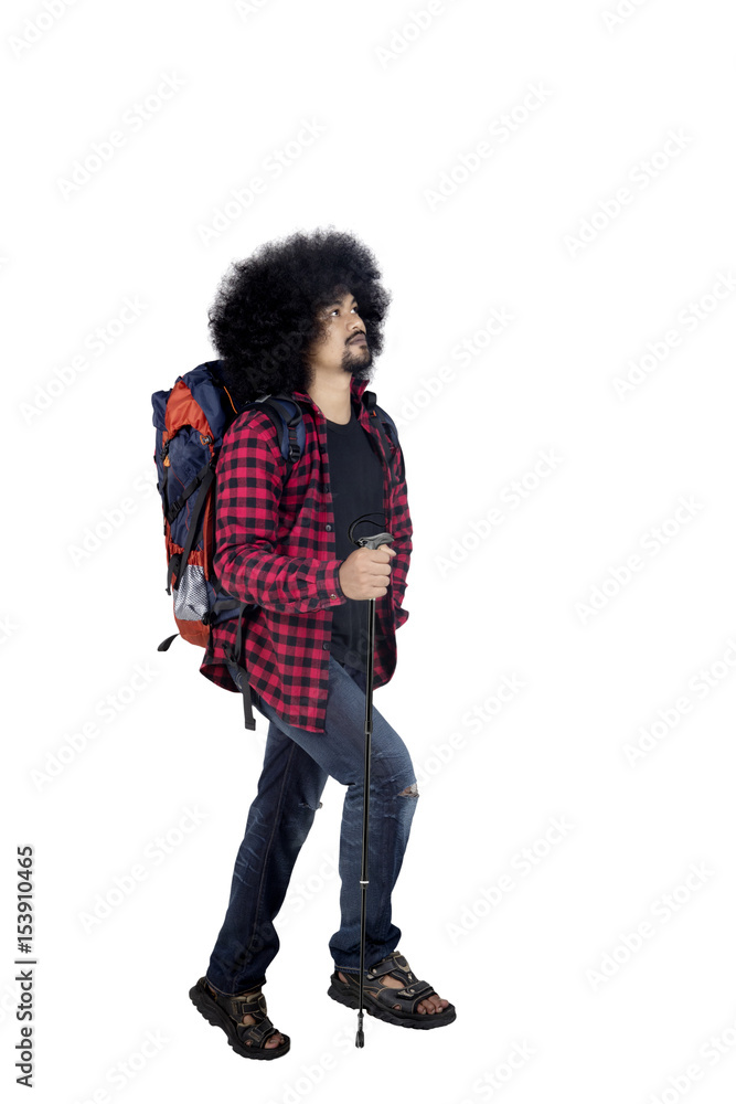 Man with backpack and trekking pole Man with backpack and trekking pole