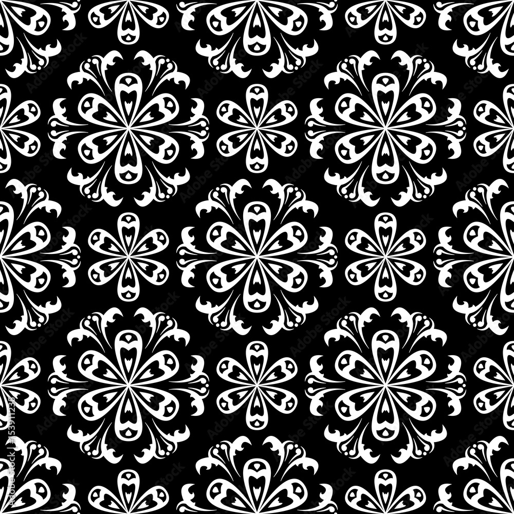 Floral monochrome background. Seamless black and white pattern Floral monochrome background. Seamless black and white pattern