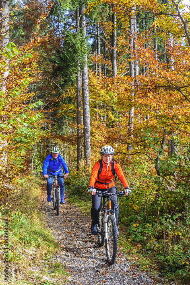 Naklejka premium Radtour im herbstlichen Wald