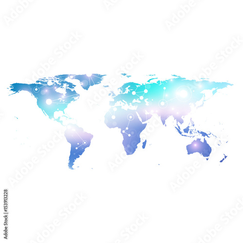 Political World Map. Geometric graphic background communication. Big data complex with compounds. Perspective backdrop. Digital data visualization. Minimalistic chaotic design, vector illustration.