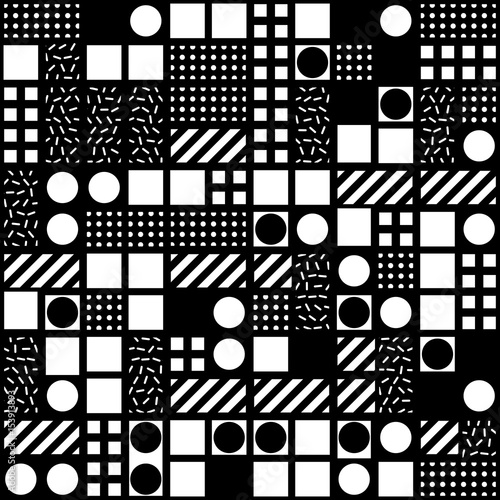 Decorative geometric shapes tiling. Monochrome irregular pattern. Abstract background. Artistic decorative ornamental lattice