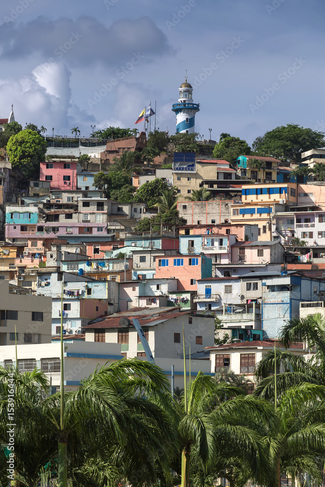 Multicolored houses in the Las Penas district on the hill of St. Ana, Guayaquil, Ecuador