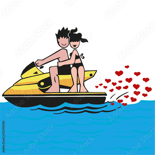 Couple riding a jet ski