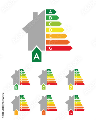 Energy efficiency and certificate concept with building set and rating bars